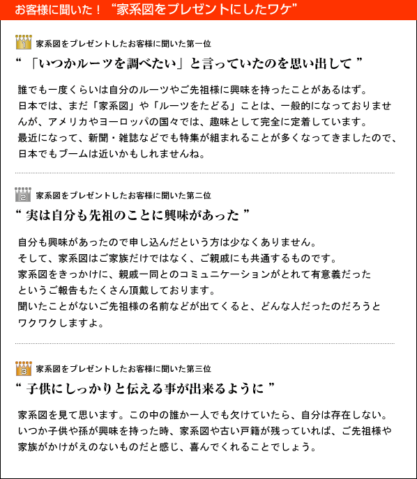 家系図をプレゼントにしたワケ