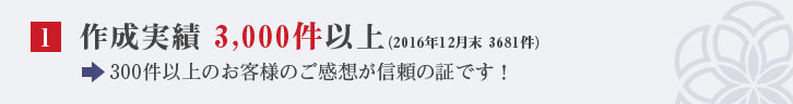 作成実績 3,000件以上（2016年12月末 3681件）300件以上のお客様のご感想が信頼の証です！